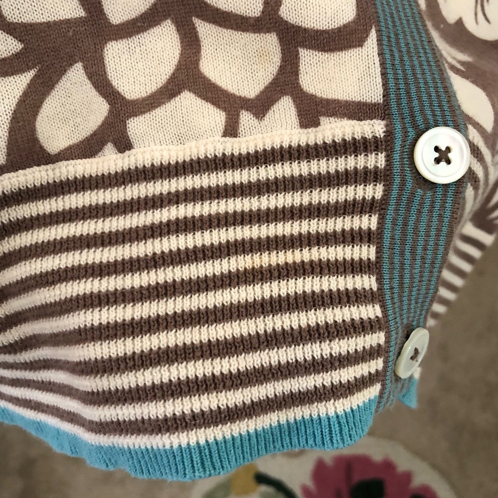 Boden Brown Floral Very Lightweight Cotton Cardigan W/Blue Accent Color - Picture 3 of 13